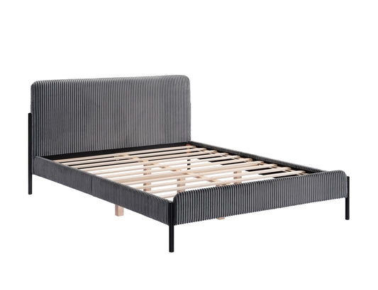 Channel-Tufted Corduroy Bed – Grey