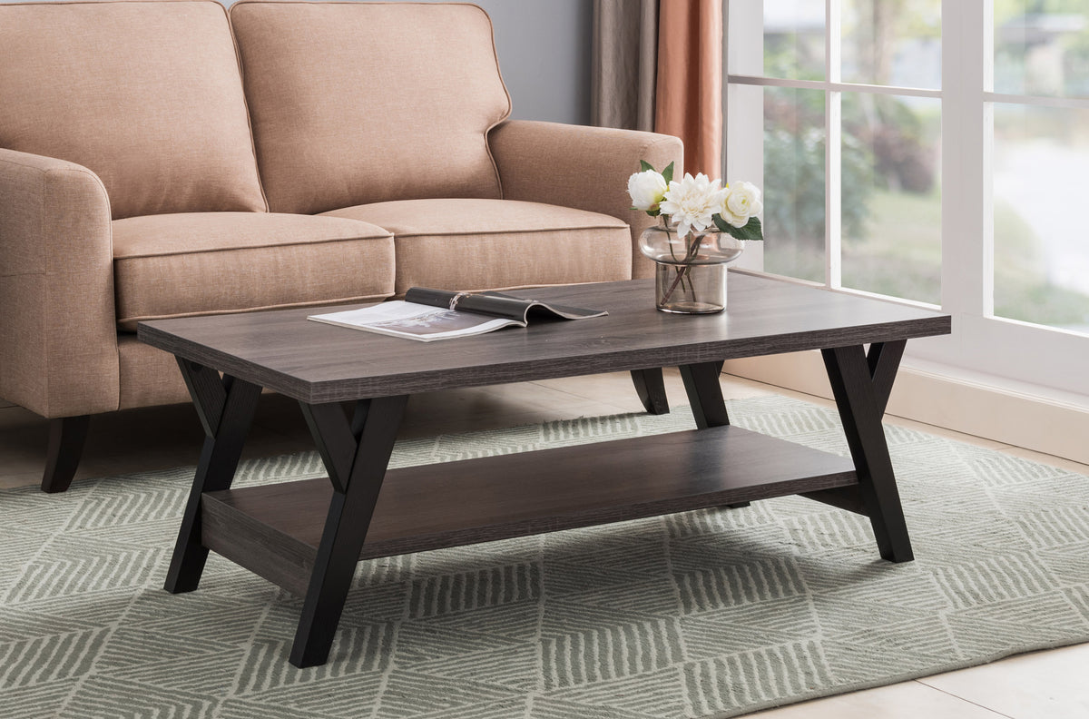 Wood Top 3-Piece Coffee Table Set with Lower Shelf – Natural and Black