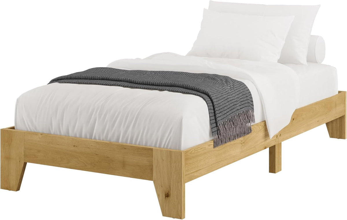 Low-Profile Wood Platform Bed – Natural Oak