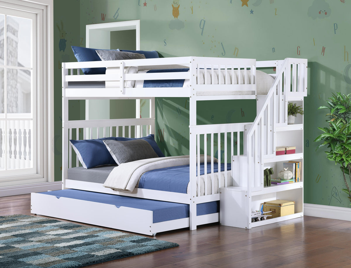 Mission Bunk Bed with Reversible Staircase – White Double/Double