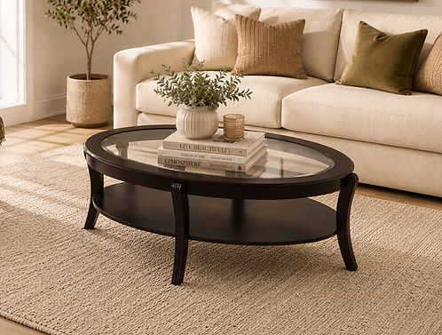 IF-2060 Modern Oval Coffee Table, Espresso Finish, Glass Top