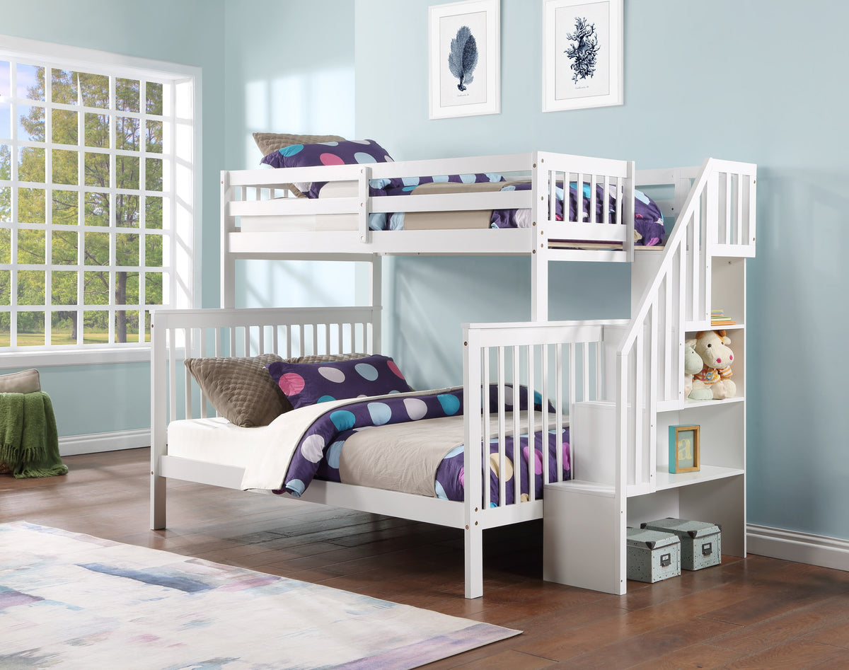Mission Bunk Bed with Reversible Staircase – White Single/Double