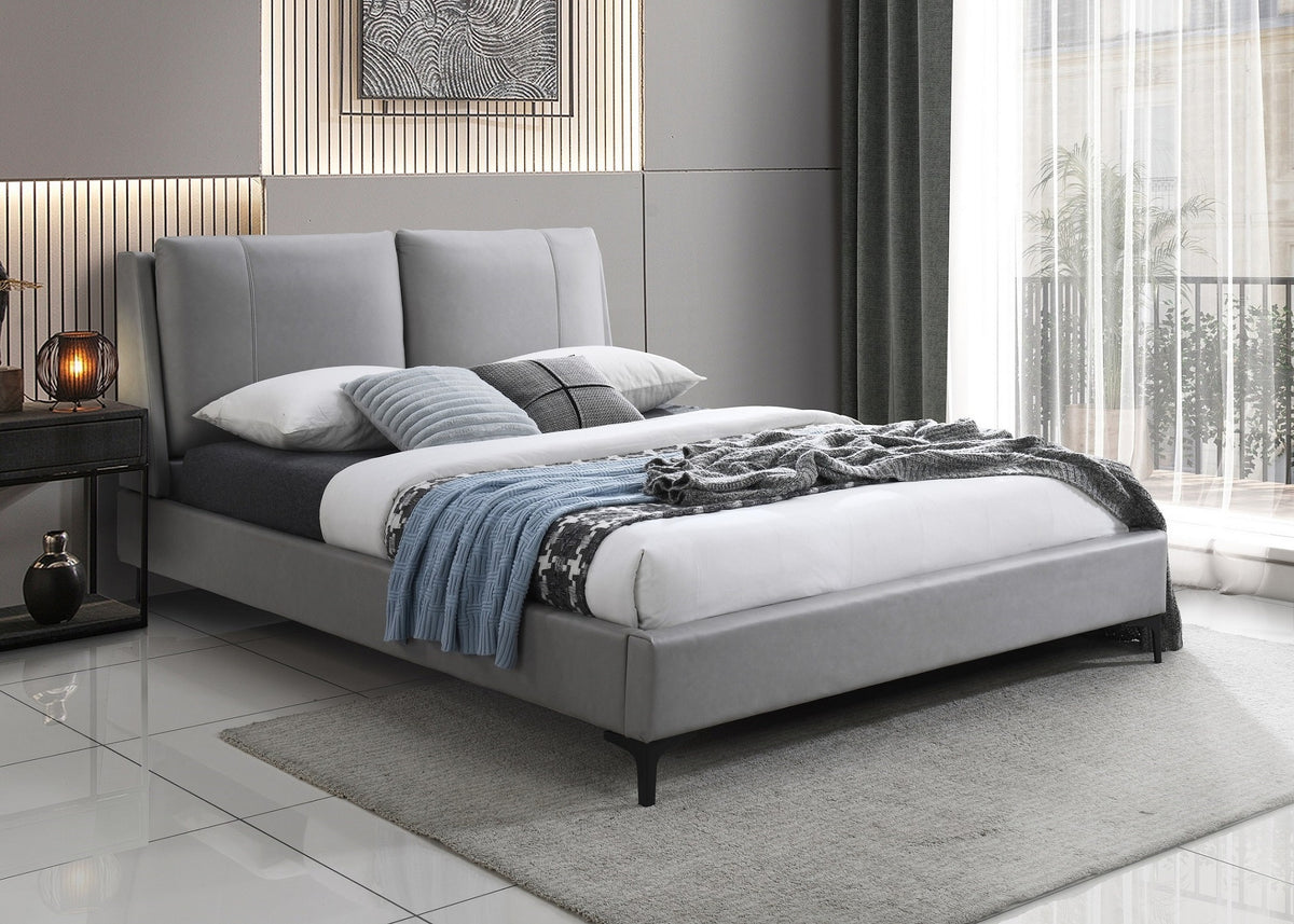Pillow Headboard Bed – Grey Faux Leather