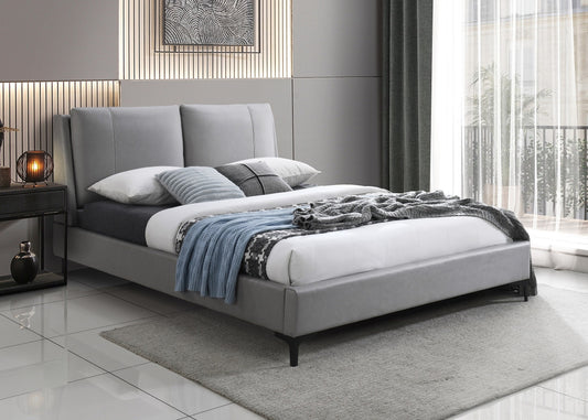 Pillow Headboard Bed – Grey Faux Leather