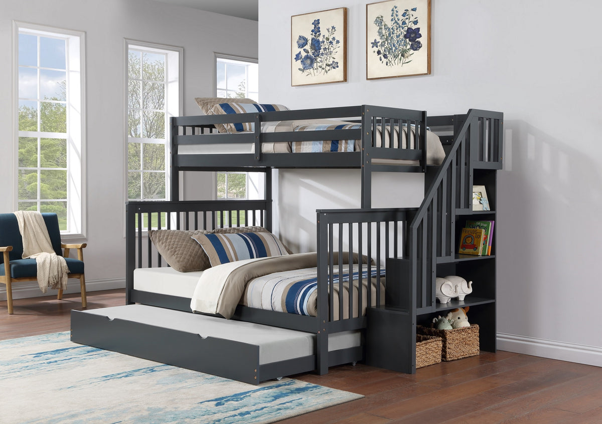 Mission Bunk Bed with Reversible Staircase – Grey Single/Double