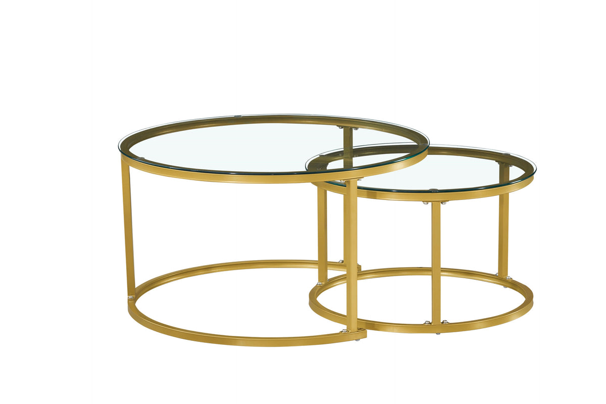 Round Nesting Glass Coffee Tables – Set of 2 – Gold