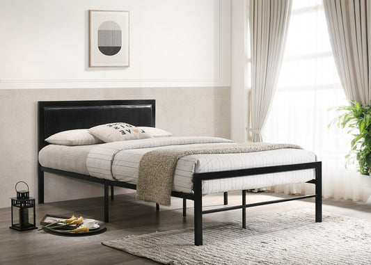 Metal & Faux Leather Single Bed – Black