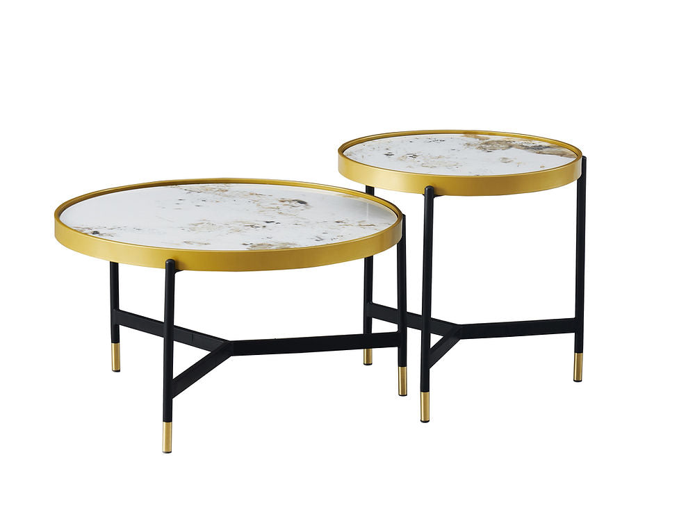 Pandora Marble Coffee Table Set Black Gold