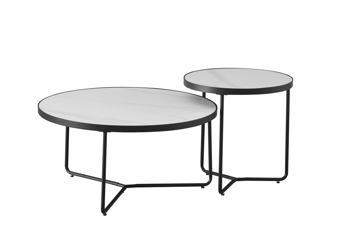Round Sintered Stone Coffee Tables – Set of 2, 32" – Snowy White