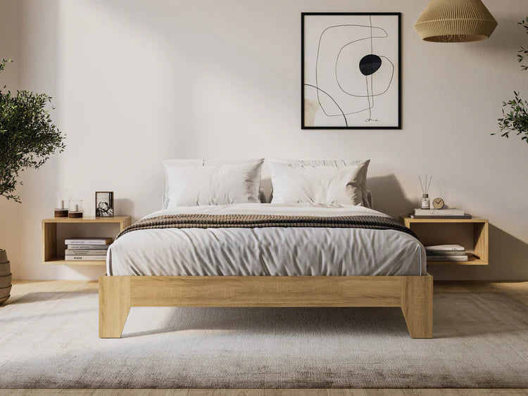Low-Profile Wood Platform Bed – Natural Oak