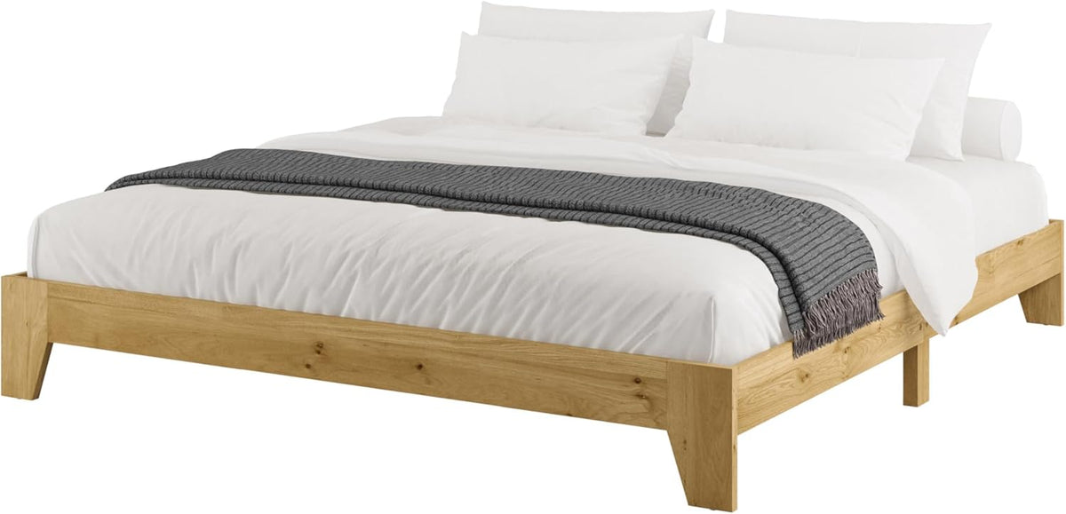 Low-Profile Wood Platform Bed – Natural Oak