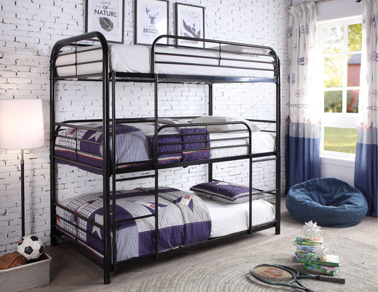 Metal Triple Bunk Bed – Single/Single/Single – Black