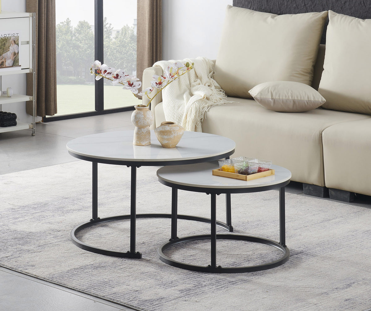 Round Sintered Stone Nesting Coffee Tables – Set of 2 – Snowy White