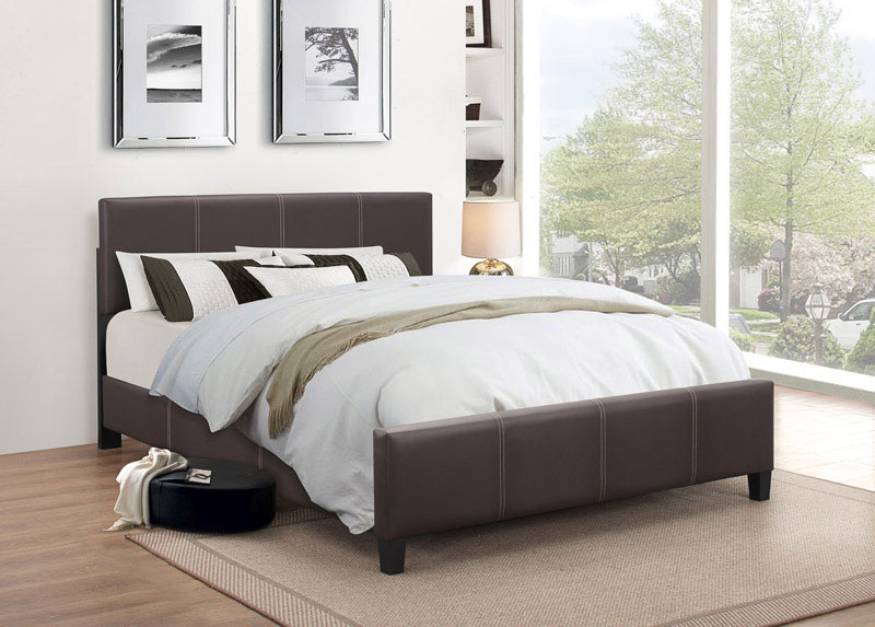 Adjustable Headboard Upholstered Bed – Espresso Faux Leather