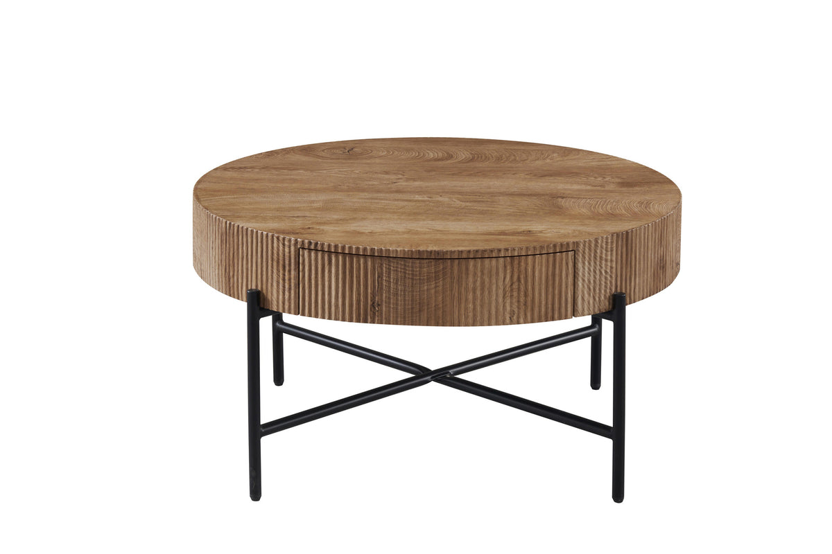 Round Coffee Table with Hidden Drawer – 32" – Walnut