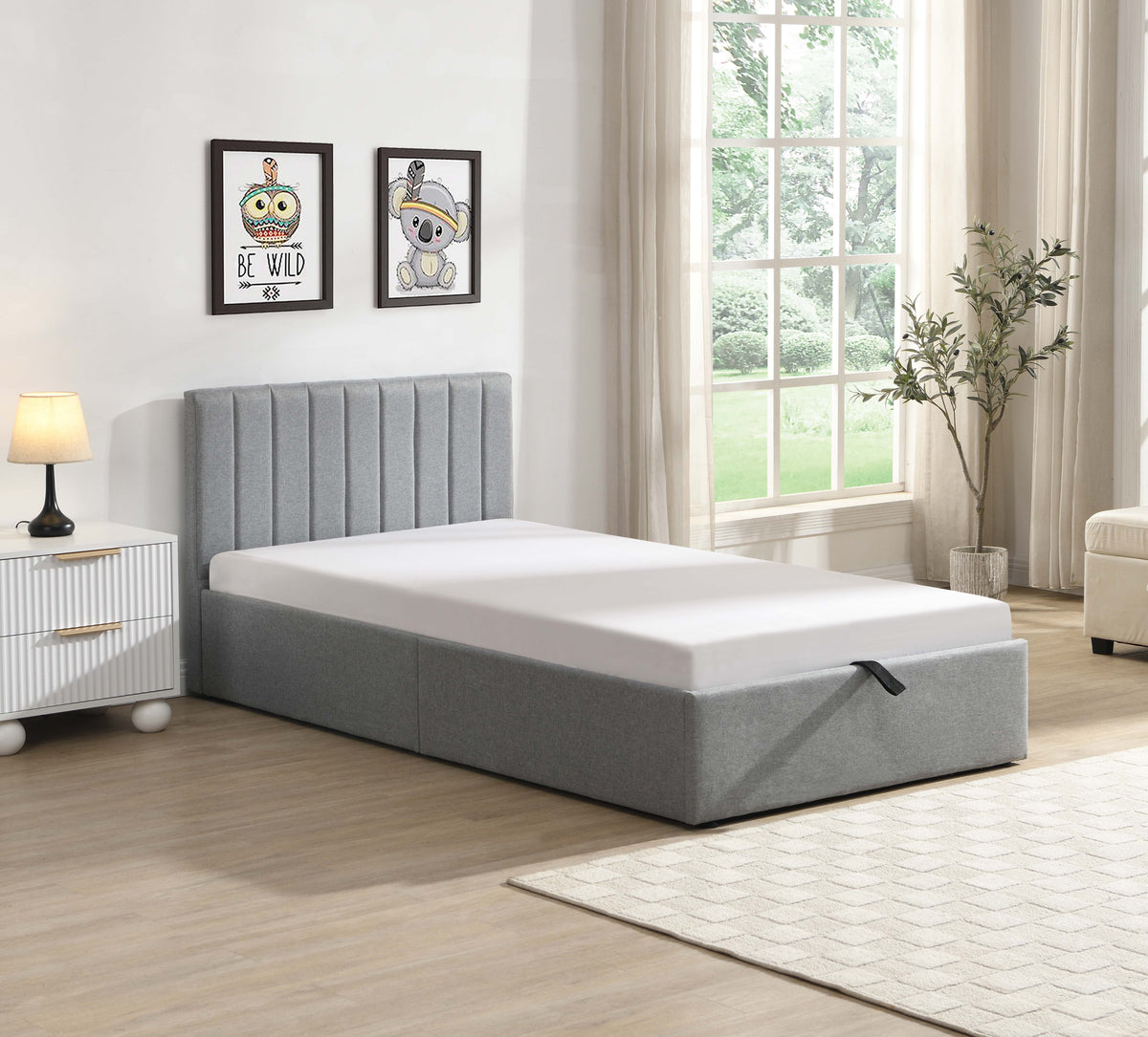 Hydraulic Lift Storage Bed – Grey Fabric