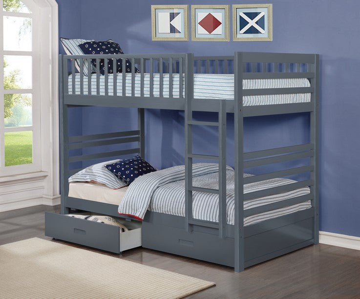 Single/Single Bunk Bed with Storage Drawers – Grey