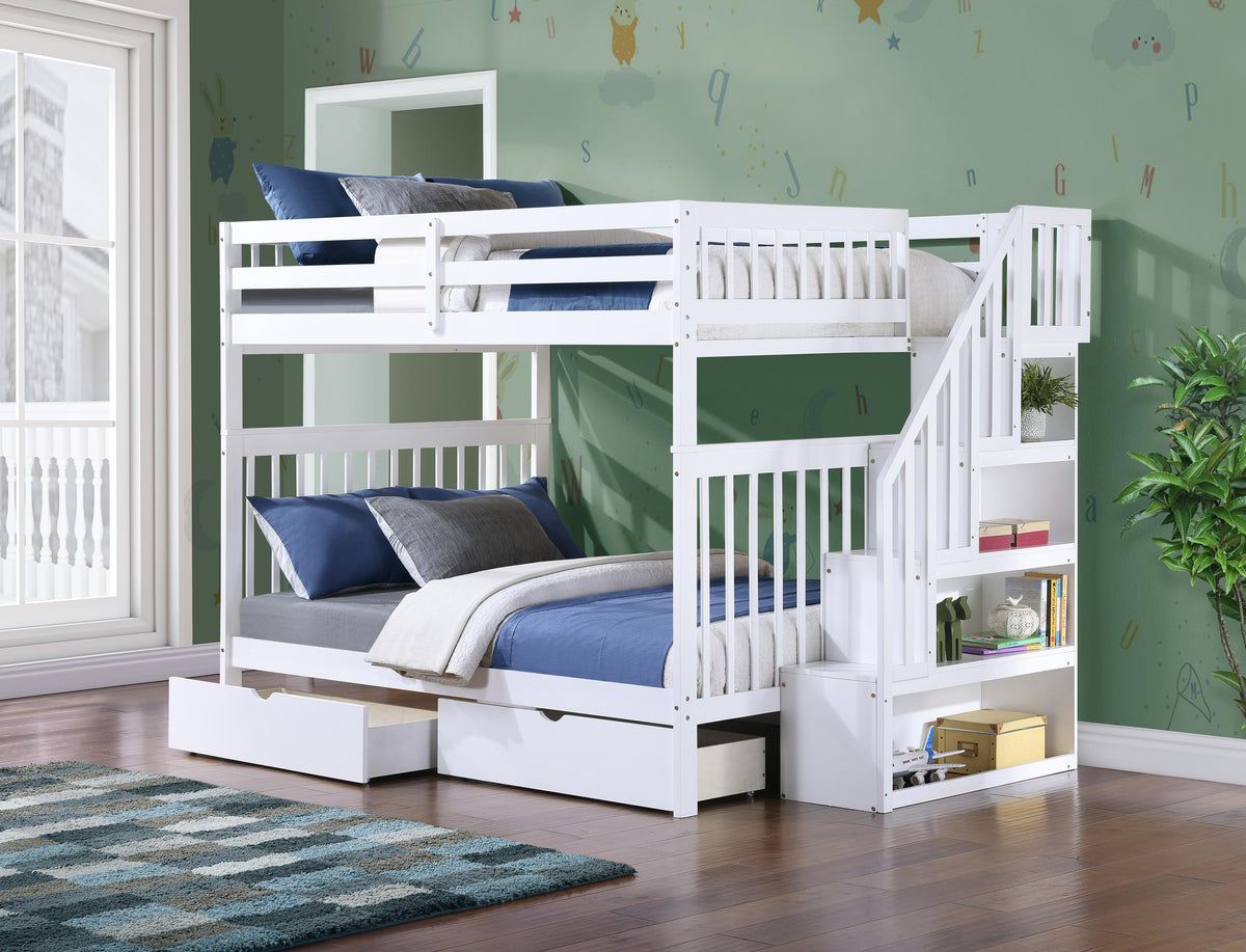 Mission Bunk Bed with Reversible Staircase – White Double/Double