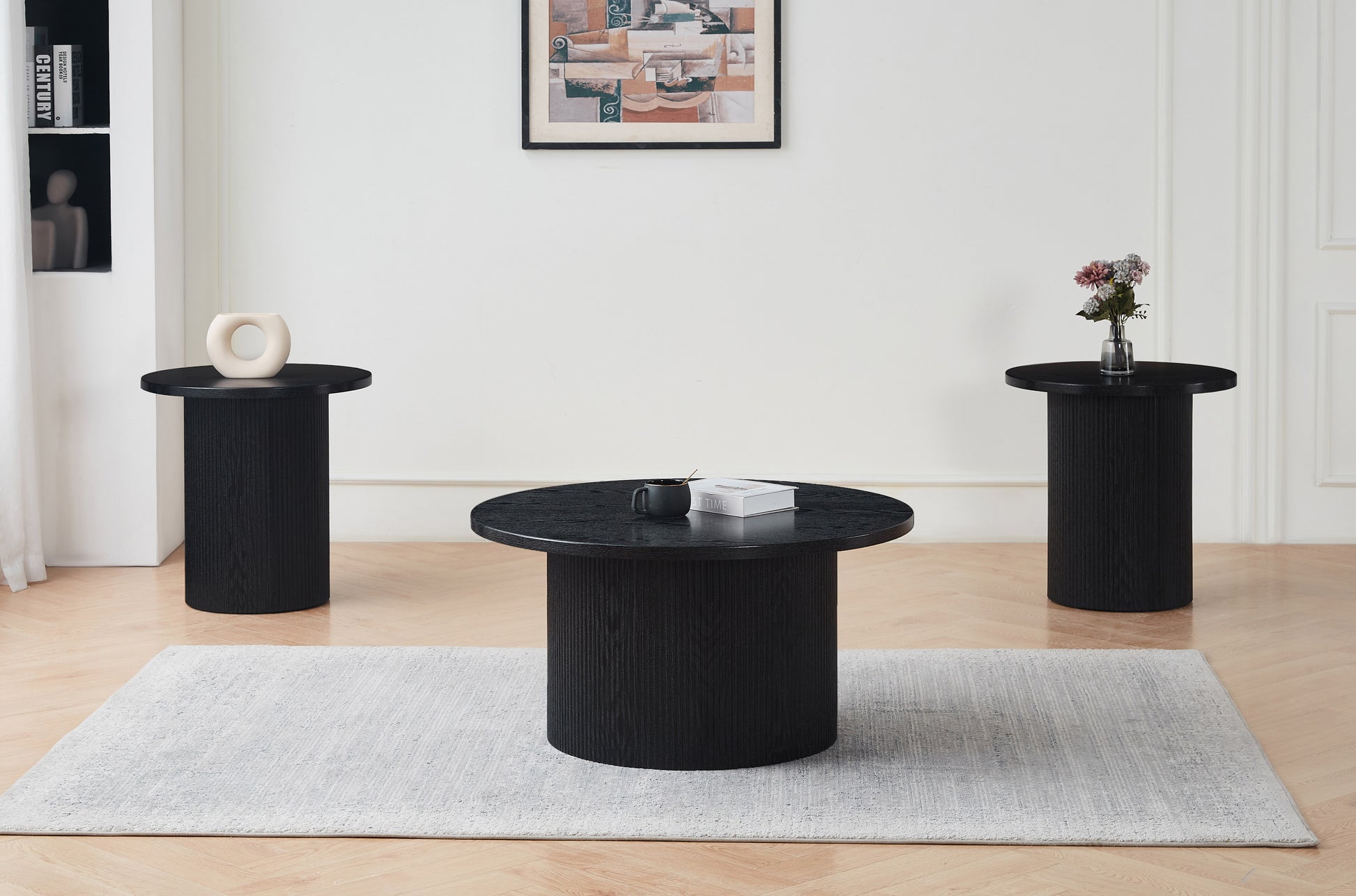 IF-2660 Contemporary 3-Piece Coffee Table Set Black Wood