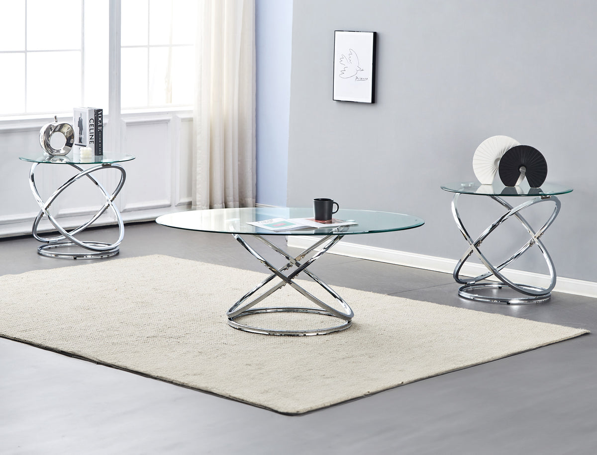 Modern 3-Piece Coffee Table Set – 48" – Glass and Chrome