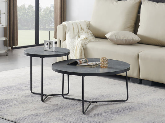 IF-2621 Coffee Table Set Armani Grey Marble Black Steel