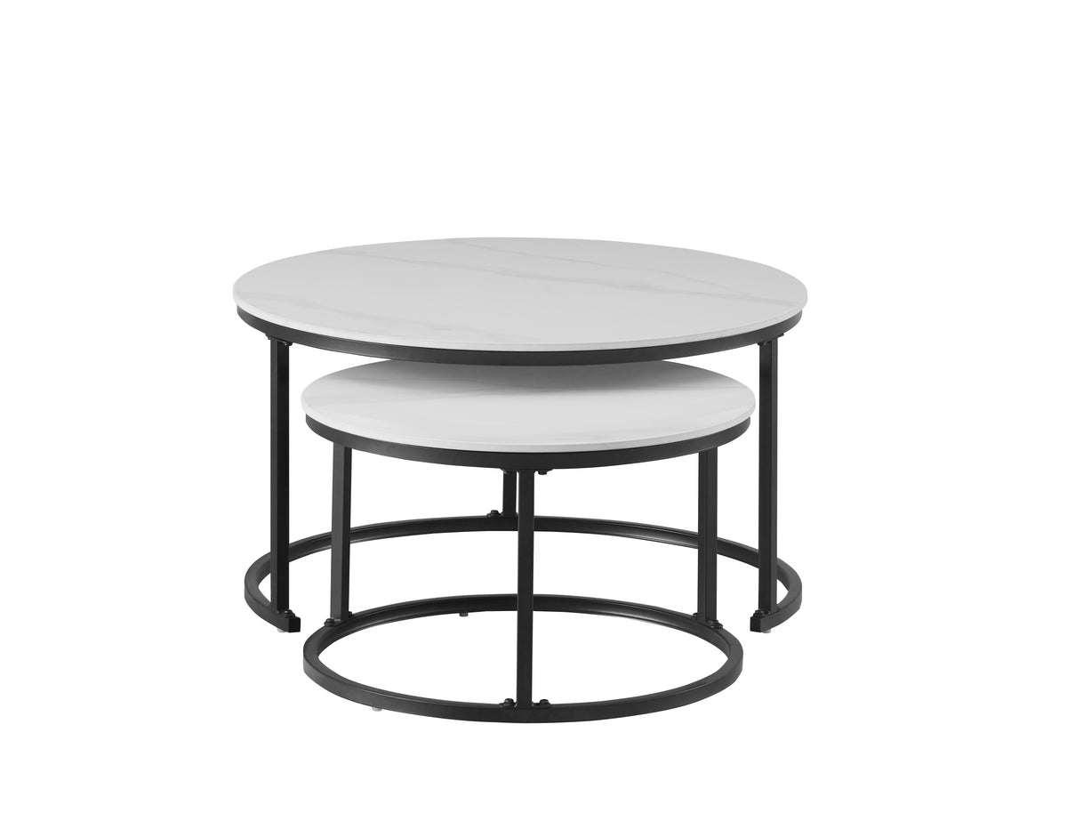 Round Sintered Stone Nesting Coffee Tables – Set of 2 – Snowy White