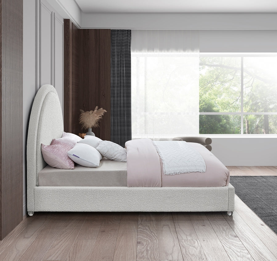 Cream Boucle Bed with Acrylic Legs