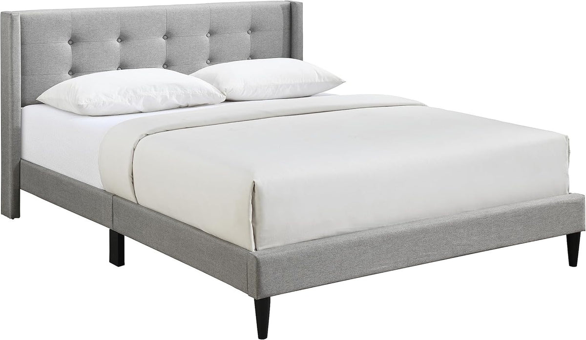 Button-Tufted Wingback Bed – Grey Fabric