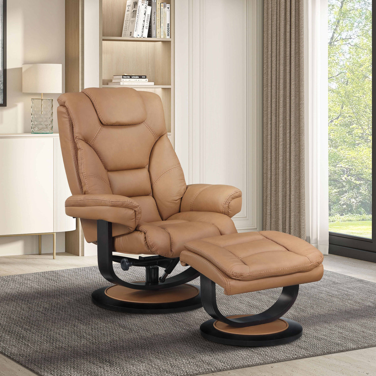 Swivel Recliner with Ottoman – Caramel Brown