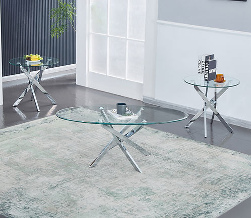 IF-2650 Modern 3-Piece Coffee Table Set, Glass Top, Chrome Base