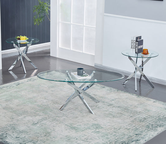 Glass and Chrome 3-Piece Coffee Table Set