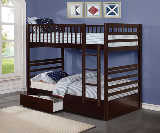 Single/Single Bunk Bed with Storage Drawers – Espresso