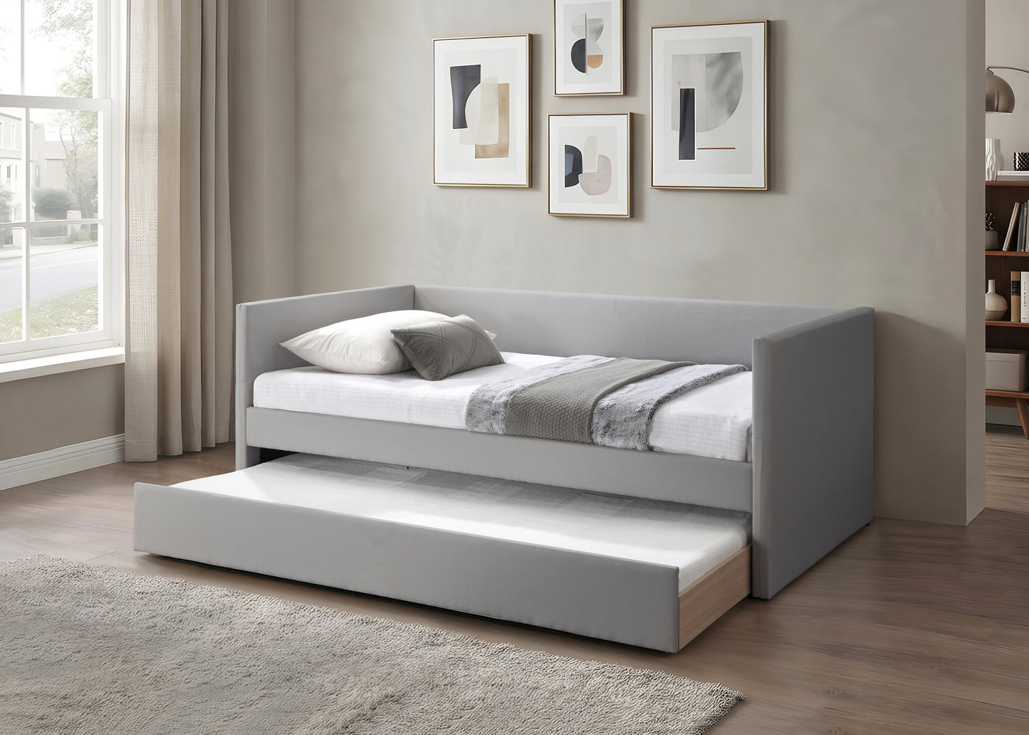IF-306 Daybed With Pull-Out Trundle Grey Fabric