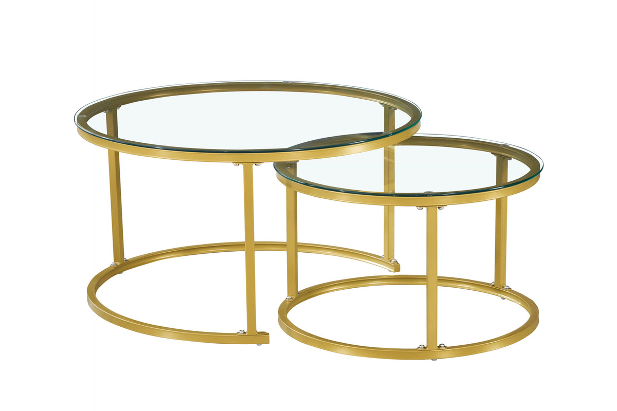 Round Nesting Glass Coffee Tables – Set of 2 – Gold