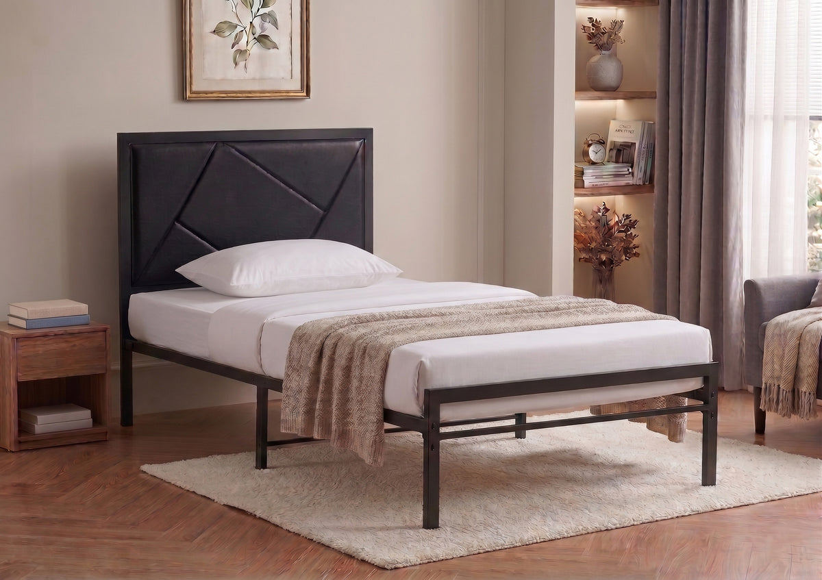 Geometric Black Metal Platform Bed