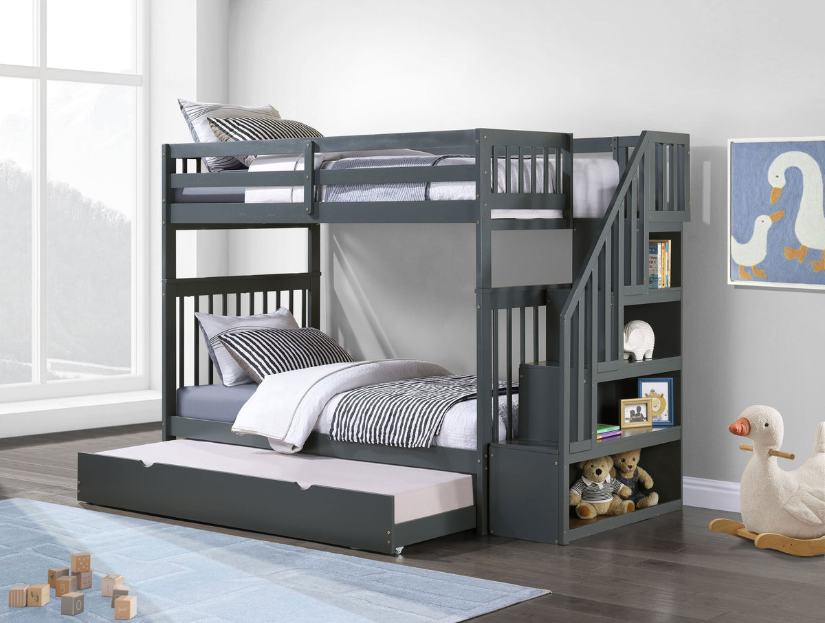Mission Bunk Bed with Reversible Staircase – Grey Single/Single