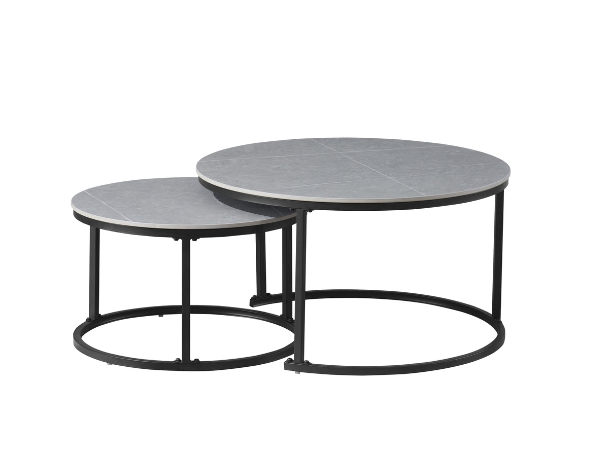 Round Sintered Stone Nesting Coffee Tables – Set of 2 – Armani Grey
