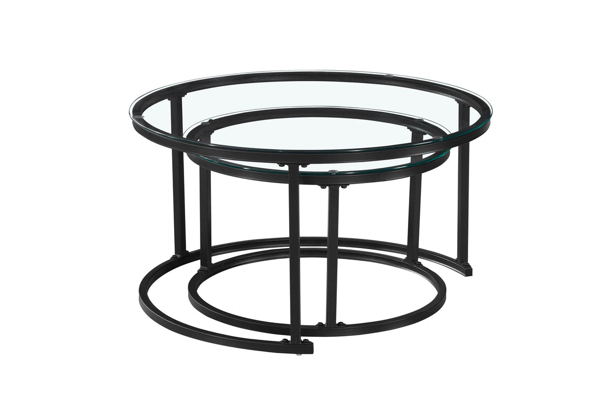 Round Nesting Glass Coffee Tables – Set of 2 – Black
