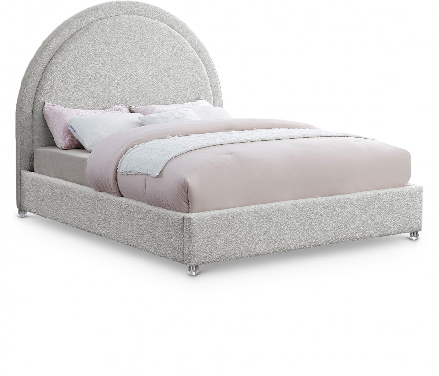 Cream Boucle Bed with Acrylic Legs