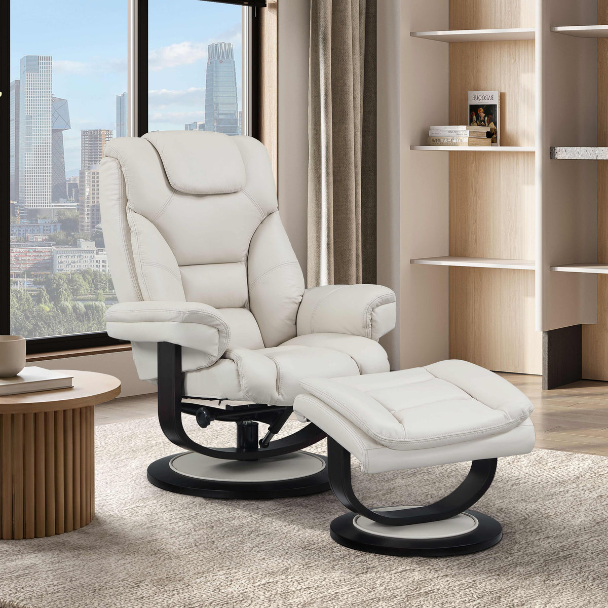 Swivel Recliner with Ottoman – Ivory Beige