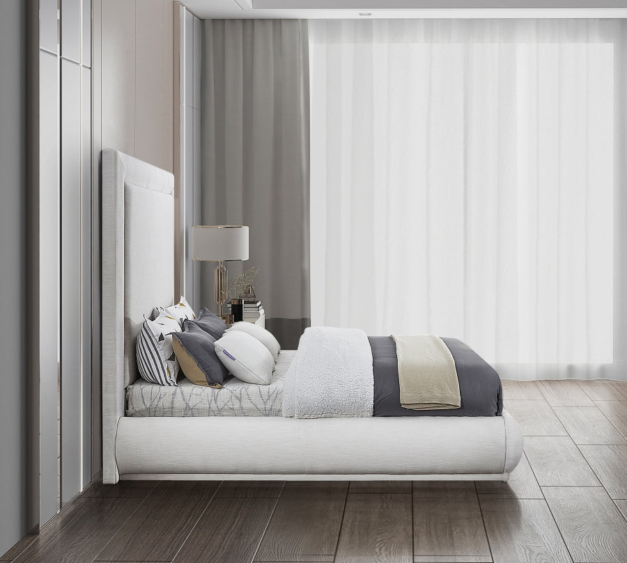 Mid-Century Upholstered Bed – Creme Linen