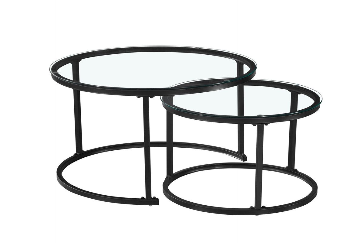 Round Nesting Glass Coffee Tables – Set of 2 – Black