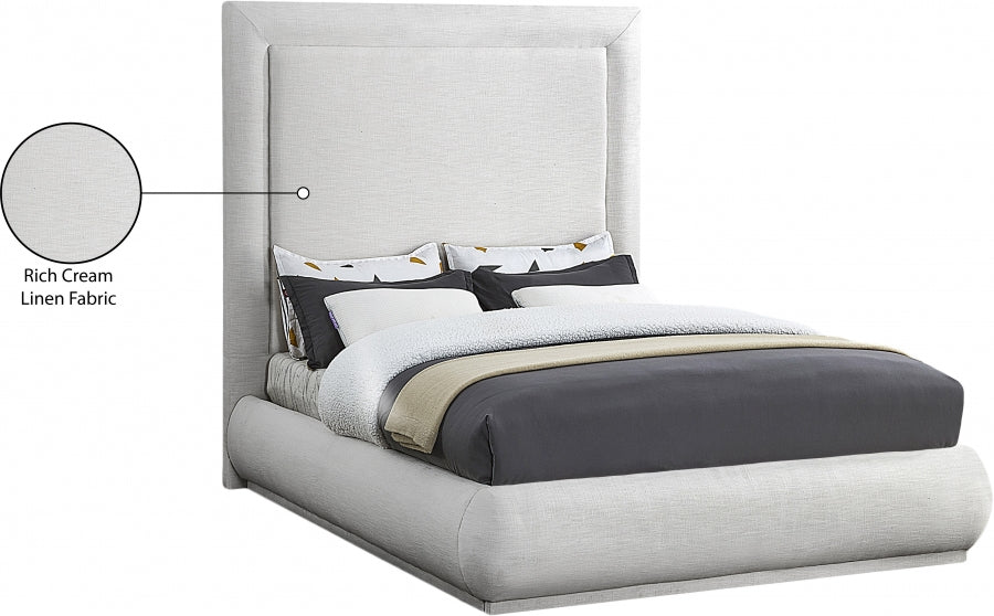 Mid-Century Upholstered Bed – Creme Linen