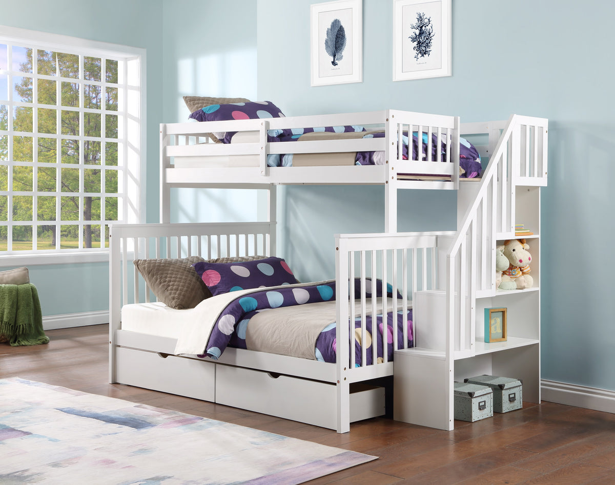 Mission Bunk Bed with Reversible Staircase – White Single/Double