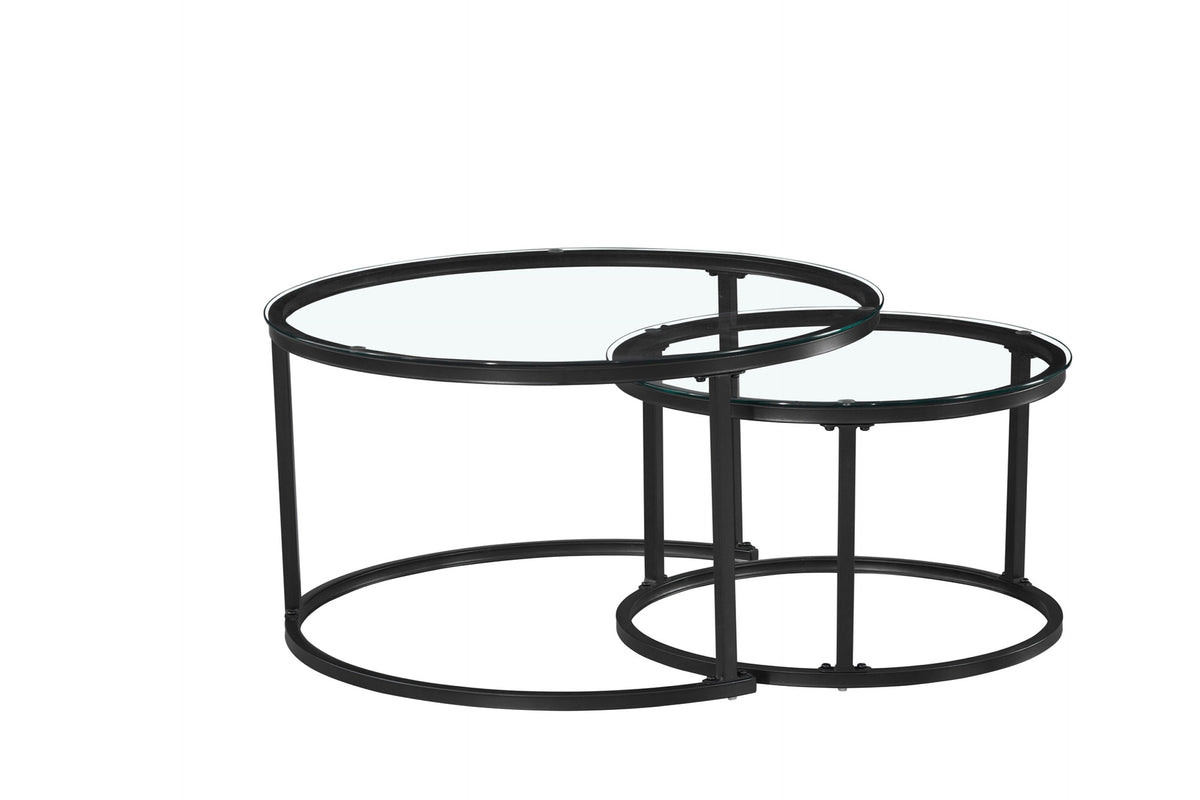 Round Nesting Glass Coffee Tables – Set of 2 – Black