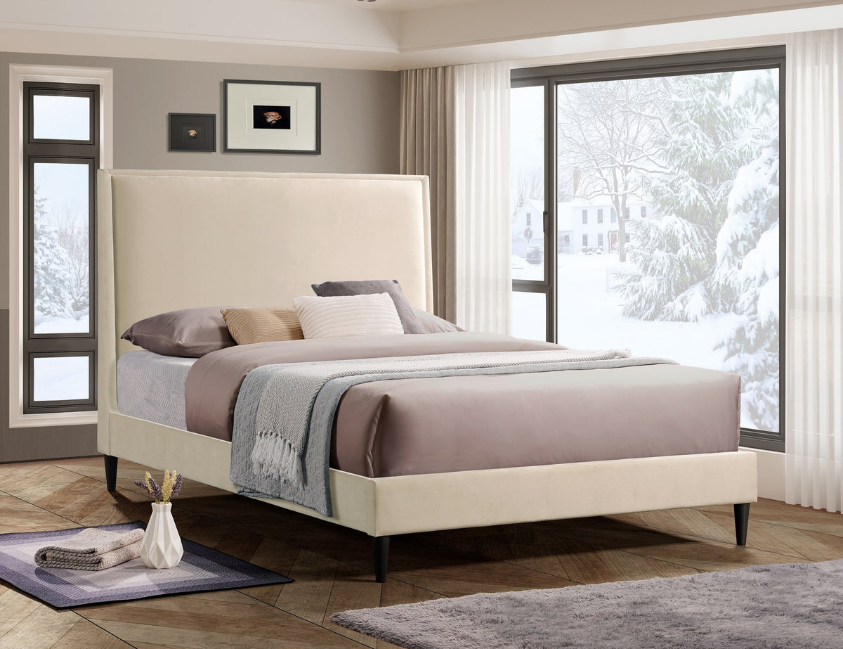 Framed Headboard Velvet Bed – Creme