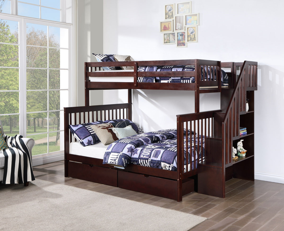 Mission Bunk Bed with Reversible Staircase – Espresso Single/Double
