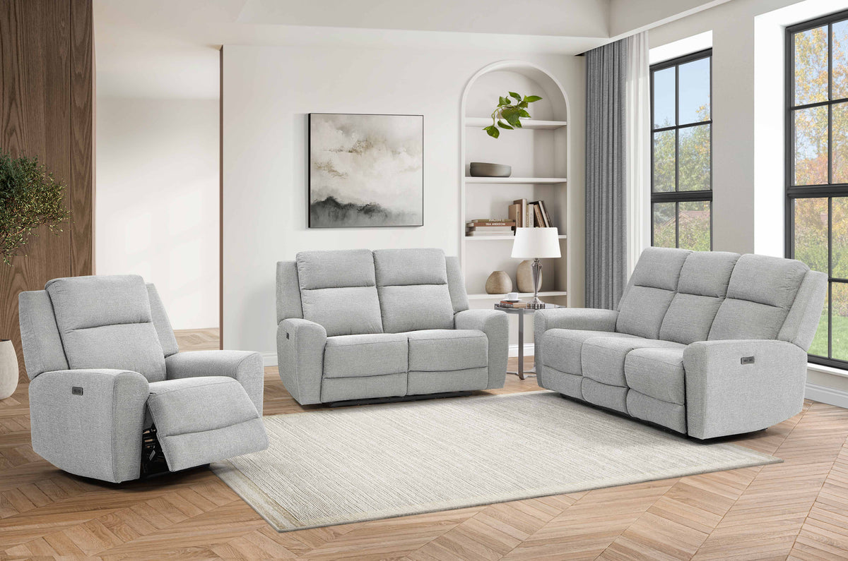 Fabric Power Reclining 3-Piece Living Room Set – Grey