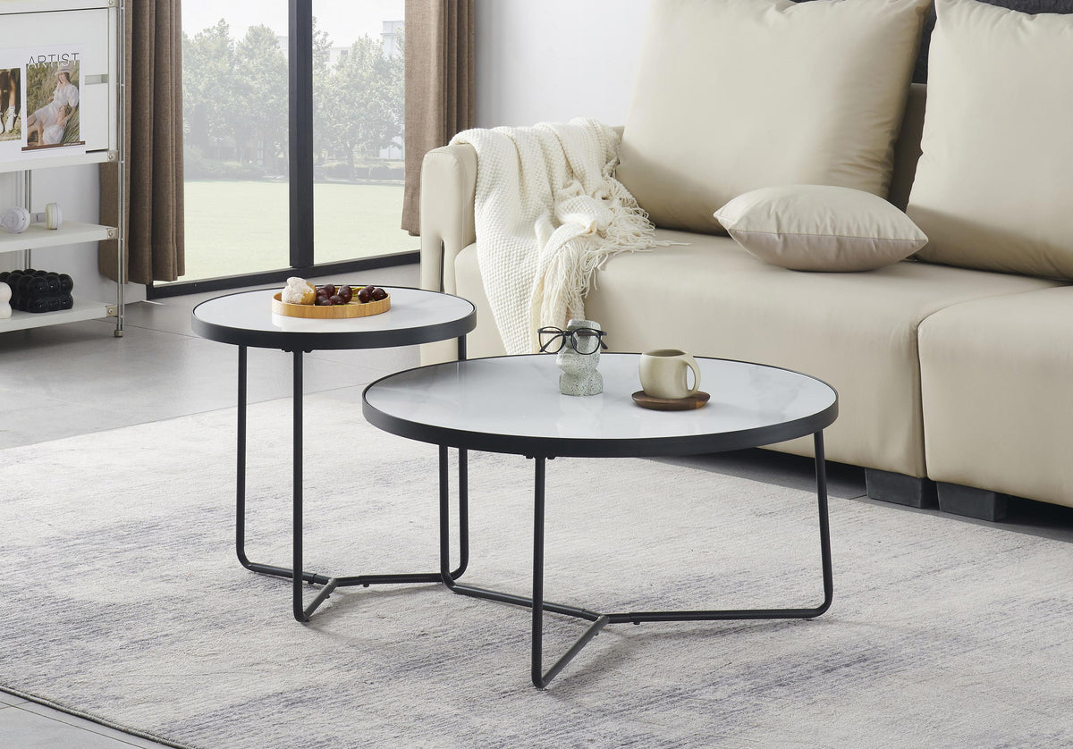 Round Sintered Stone Coffee Tables – Set of 2, 32" – Snowy White