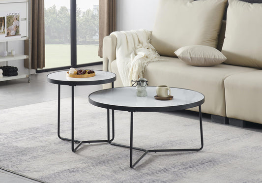 Round Sintered Stone Coffee Tables – Set of 2, 32" – Snowy White